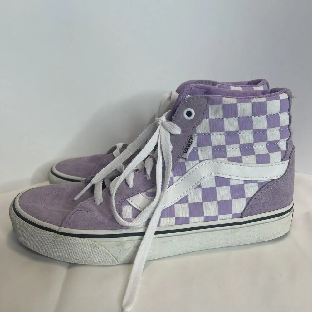 VANS women’s High Top Lace-Up Sneakers US 7.5  Purple/White Check Pre-Owned